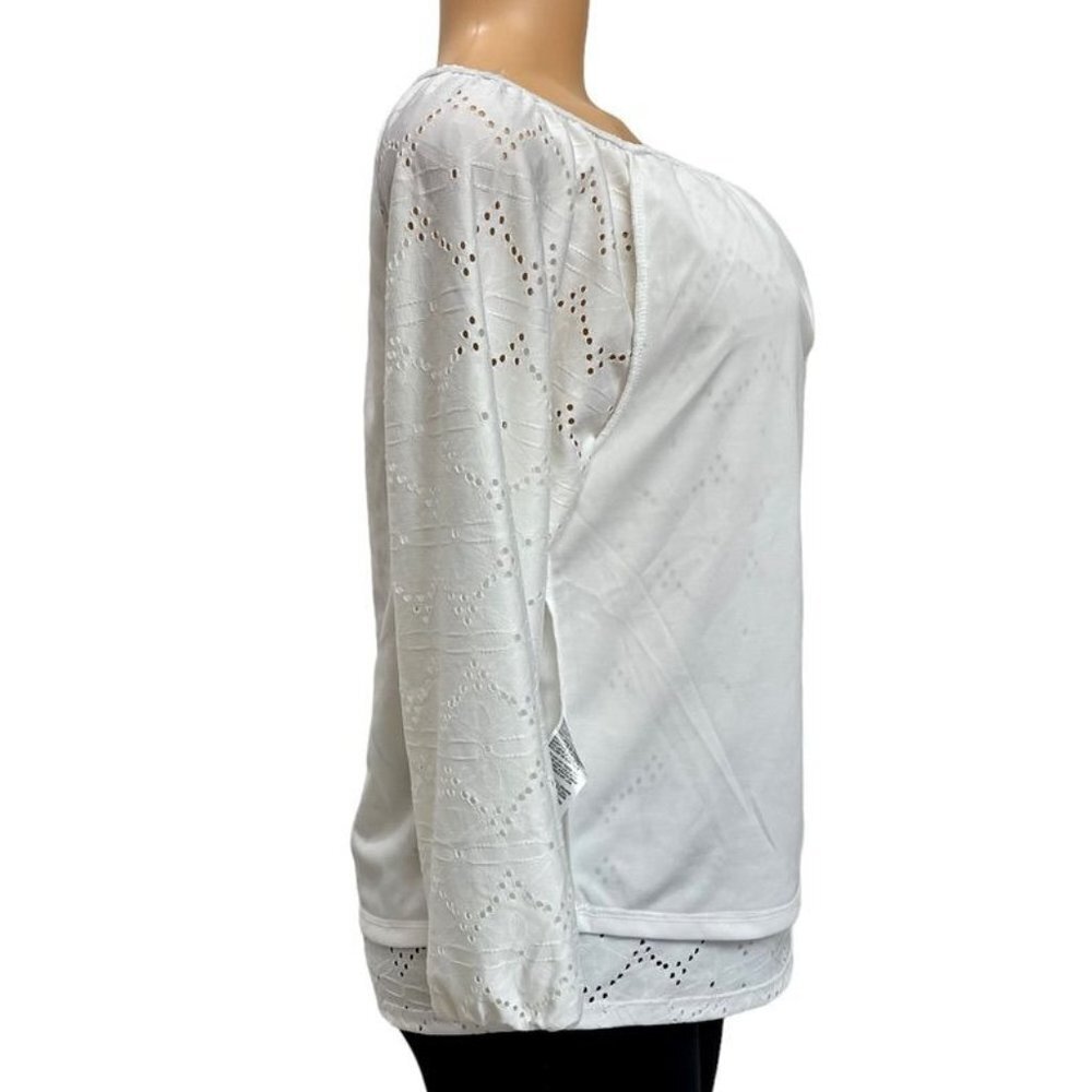 Rafaela Women's Lined Poplin Lace Top With Oval Neck, Long Sleeve New with Tags - Picture 7 of 13